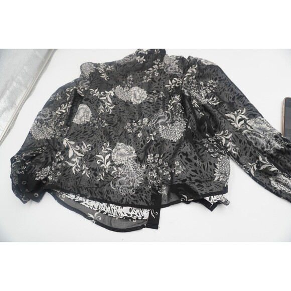 Walter Baker Black & White Floral Botanical Print Blouse Ruffle Tie Neck Size S - Picture 6 of 8